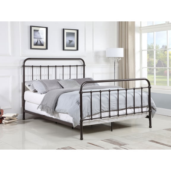 LHYY Dark Bronze Queen Metal Spindle Panel Bed