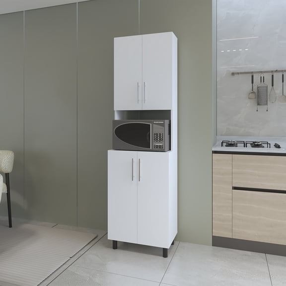 LHYY FM FURNITURE Ko Vaya Double Cabinet Kitchen Pantry with Open Storage. White