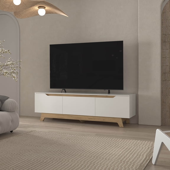 LHYY FM FURNITURE Lyman Entertainment Center with Two Doors. White and Natural Oak