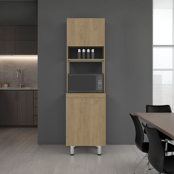 LHYY Fingal Kitchen Pantry with Microwave Space,Four Shelves and Closed Storage,Natural Oak