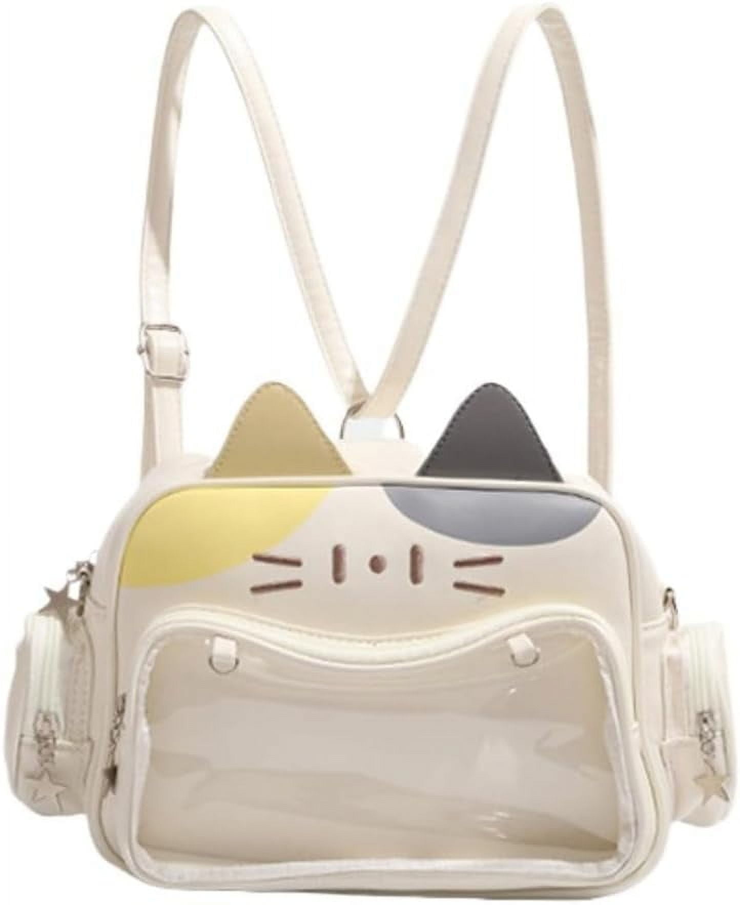 LHYY Japanese Kawaii Bag Cat Ita Bag Cute Bags Pin Display Backpack Crossbody Purse for Women Y2K Shoulder Bag (Brown)
