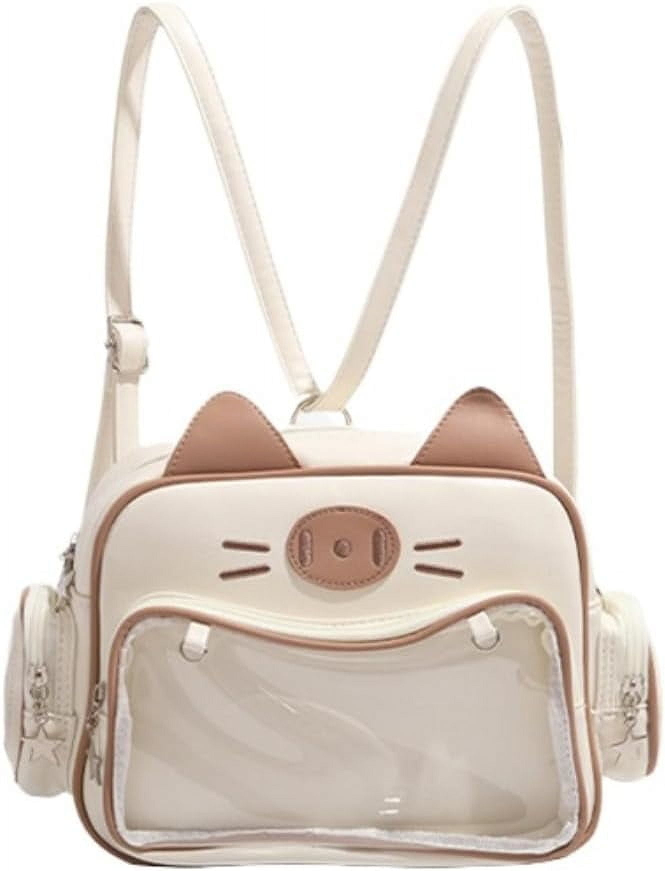 LHYY Japanese Kawaii Bag Cat Ita Bag Cute Bags Pin Display Backpack Crossbody Purse for Women Y2K Shoulder Bag (Brown)
