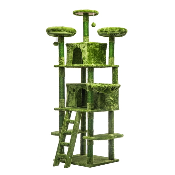 LHYY Large 70.87in Cat Tree W/2 Private Condos,3 Perches&Hanging Hammock,Skin-Friendly Short Plush&No Sharp Edges,Natural Sisal Scratching Areas,Safe Stable for Multi-Cat Families,Kittens