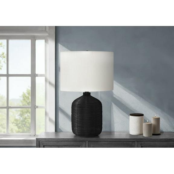 LHYY Lighting,23"h,Table Lamp,Black Rattan,Ivory/Cream Shade,Modern