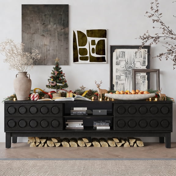 LHYY Modern Mid-Century Media Console with 4 Drawers and Cable Management,TV Console Table for TVs up to 75",Entertainment Center for Living Room and Office(Black)