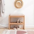 thumbnail image 1 of LHYY Natural Solid Wood Shoe Bench,Beech Wood Storage Rack Organizer with High Rebound Sponge Cushion, 1 of 9
