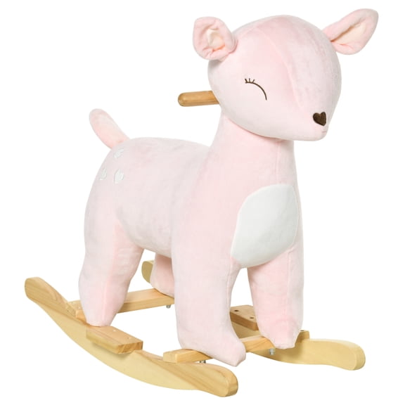 LHYY Plush Ride-On Rocking Horse Deer-shaped Plush Toy Rocker with Realistic Sounds for 36-72 Months Pink