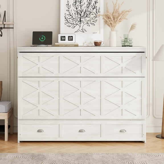 LHYY Queen Size Bed with Large Drawers and USB,Brushed White