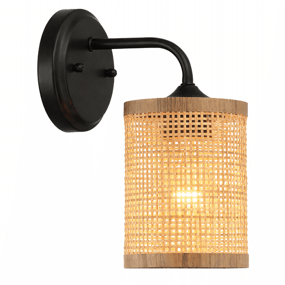 LHYY Reef Single Lights Wall Sconce With Natural Rattan Shade Rustic Wicker Wall Light