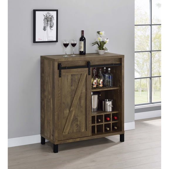 LHYY Rustic Oak Sliding Door Bar Cabinet