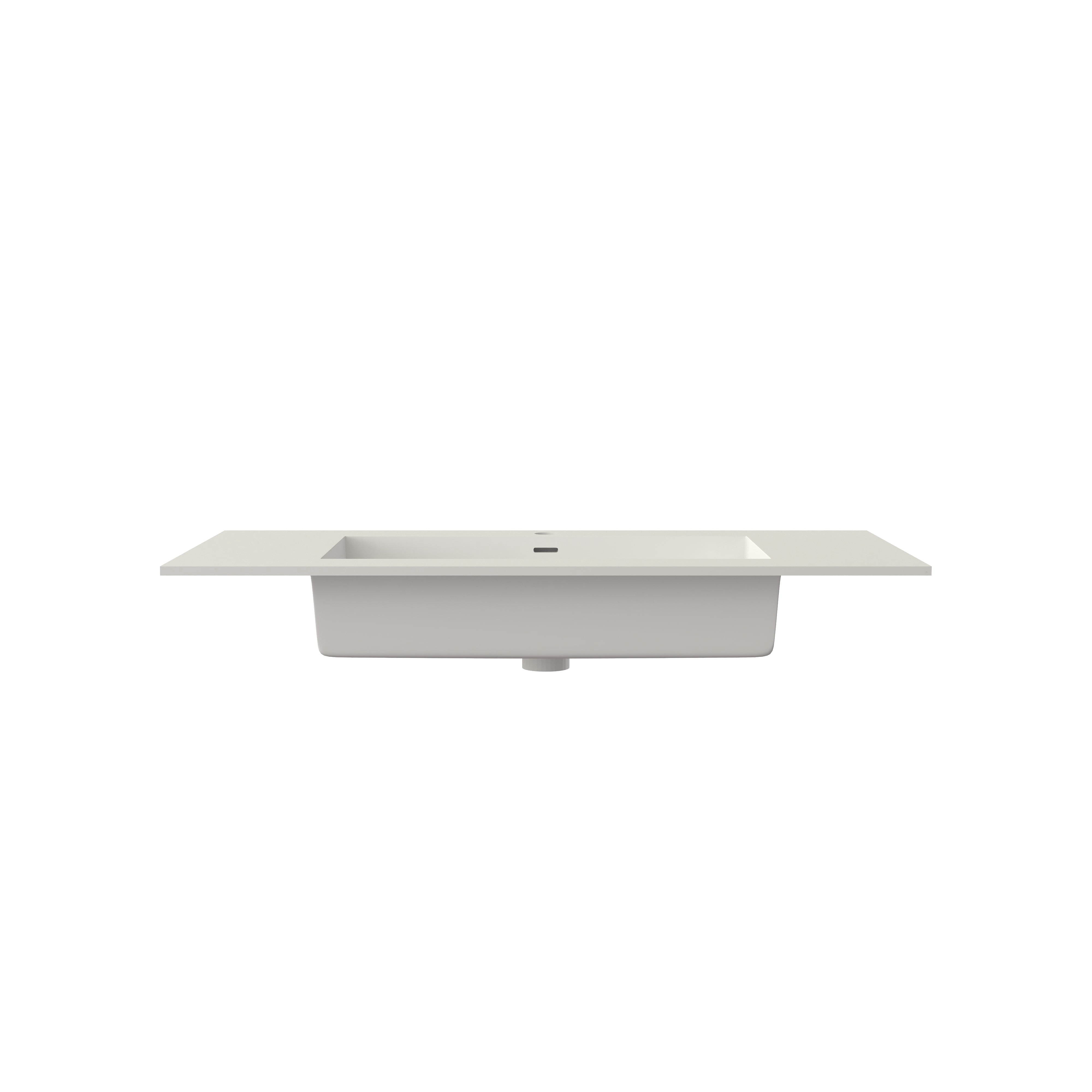 HIGEINE 59”x19” Wall-Mount Bathroom Sink – Matte White Stone Resin, Modern Floating Basin (No Faucet Hole)