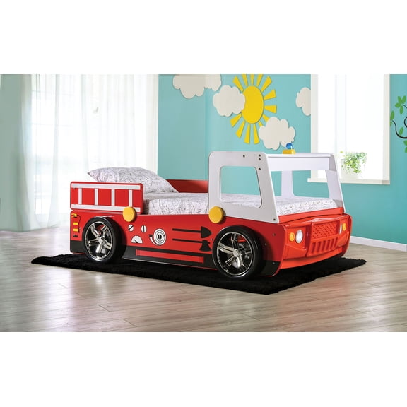 LHYY Twin Race Car Design Bed Modern Novelty Style With High Gloss Finish Metal Structure Included Slat Kit Red Finish