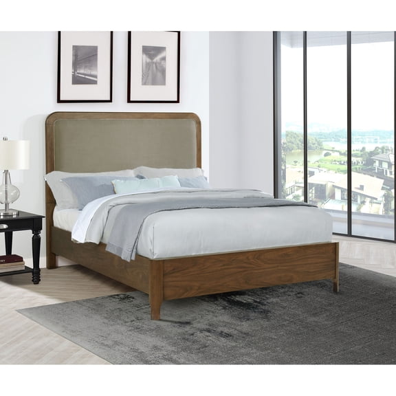 LHYY Verona Walnut Upholstered Queen Panel Bed