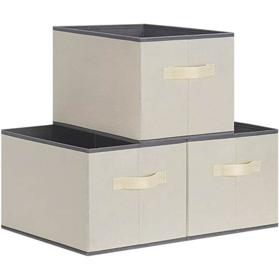 LHZK Large Bedroom Fabric Storage Box, Beige, 3 Count