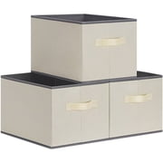 LHZK Large Bedroom Fabric Storage Box, Beige, 3 Count