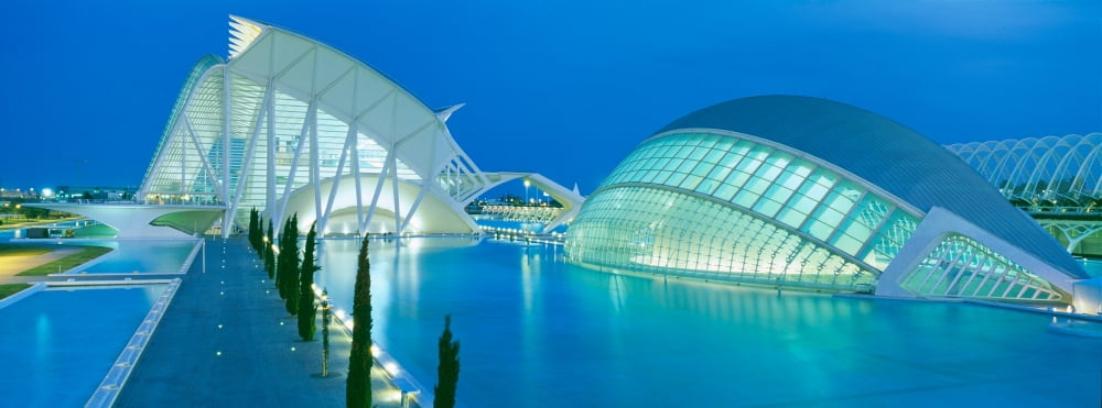 LHemisferic Planetarium and El Palau De Les Arts Reina Sofia Ciutat De Les Arts I Les Ciencies Valencia Spain Canvas Art - Panoramic Images (27 x 9)