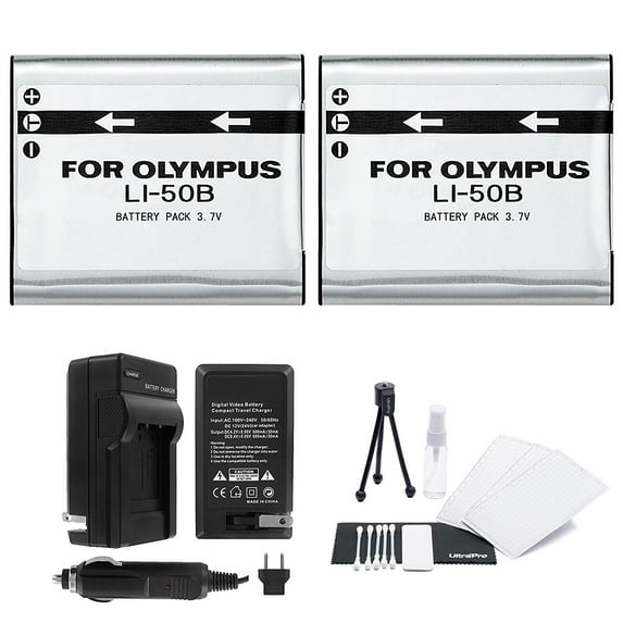 LI-50B Battery 2-Pack Bundle with Rapid Travel Charger and UltraPro Accessory Kit for Select Olympus Cameras Including Tough TG-630, Tough TG-810, Tough TG-820, and Tough TG-830
