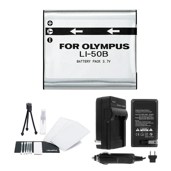LI-50B High-Capacity Replacement Battery with Rapid Travel Charger for Select Olympus Digital Cameras. UltraPro Bundle Includes: Camera Cleaning Kit, LCD Screen Protector, Mini Travel Tripod