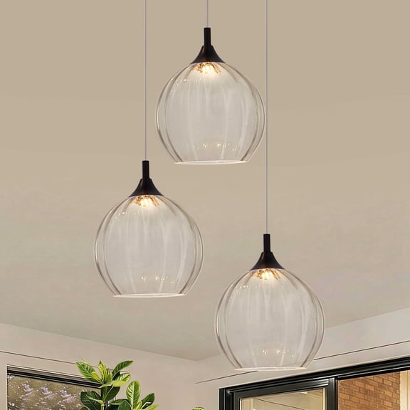LI LUXLITE Dimmable LED Cluster Pendant Light, 3-Light Adjustable High Ceiling Light with Glass Shade for Kitchen Island Dining Room