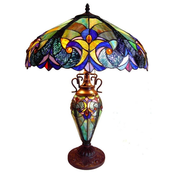 LIAISON Tiffany-style 3 Light Victorian Double Lit 18" Table Lamp Shade
