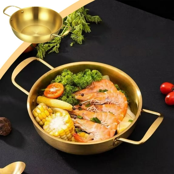 LIAMOBONDOPOLISE 2025 New Ramen Pot Stainless Steel Gold Noodles Pot With Double Handling With Noodles Soup Fresh Cooking Pot For Home Kitchen Inner Diameter 20cm Unique Design