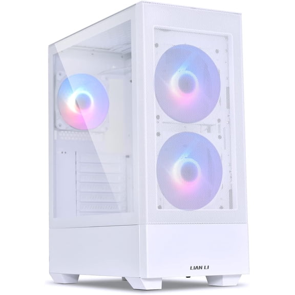 LIAN LI High Airflow ATX White PC Case, RGB Gaming Computer Mesh Front Panel Mid-Tower Chassis, 3 ARGB PWM Fans Pre-Installed, USB Type-C Port, Tempered Glass (LANCOOL 205 MESH C, White)