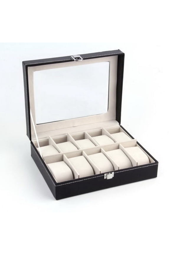 10 Compartments Black Watch Storage Box Portable Collection Organizer For Watch Display
