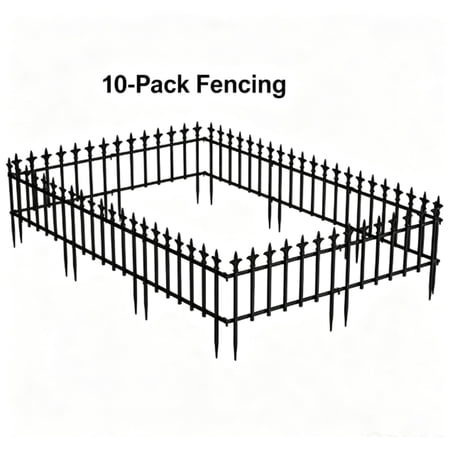 LIANGKA 10 Pack Black Foldable Metal Garden Border Fence 18 FT Total Length No Dig Animal Barrier Decorative Landscaping Fencing for Lawn Pathway Outdoor Yard