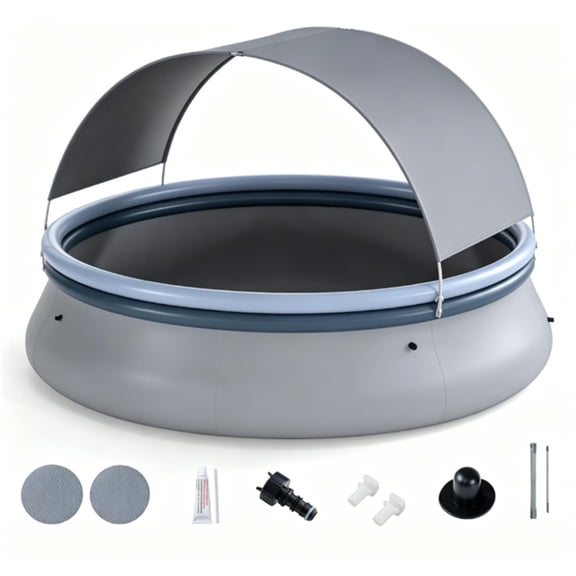 LIANGKA 118 x 68 Inch Large Inflatable Pool with Sunshade Tent UPF 50+ PVC Family Swimming Pool for 6 Person Backyard Patio Blue Gray