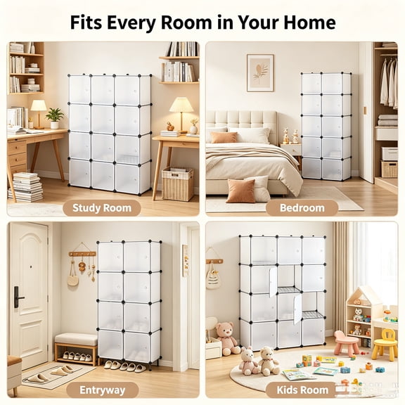 LIANGKA 12-Cube Modular Storage Organizer DIY Cube Shelving Unit Closet Toy Book Storage Cabinet White