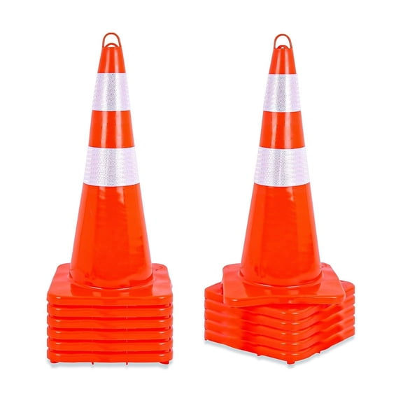 LIANGKA 12 Pack PVC Traffic Safety Cones Heavy Duty Weighted Base Parking Cones with Reflective Collars Orange Safety Marker Cones for Construction Driving Training Sports Events