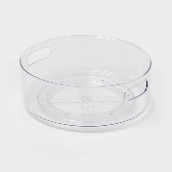 LIANGKA 12"x12" Clear Turntable Storage Bin Rotating Utility Organizer with Cut-Out Handles for Home