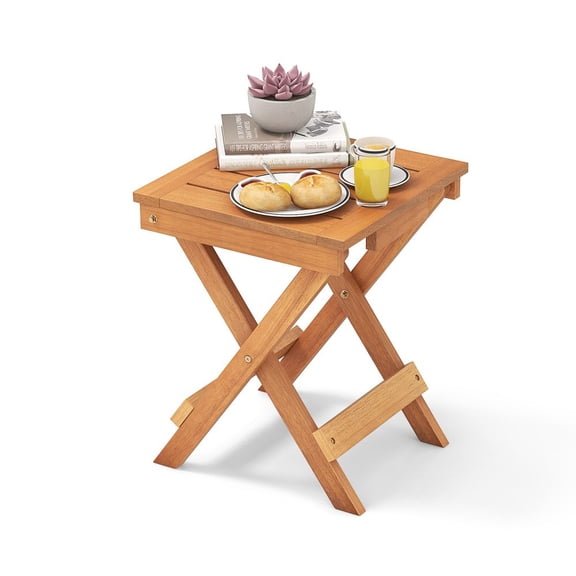 LIANGKA 14 Inch Folding Side Table Slatted Hardwood Portable End Table with Stable Triangle Structure for Indoor Outdoor Use