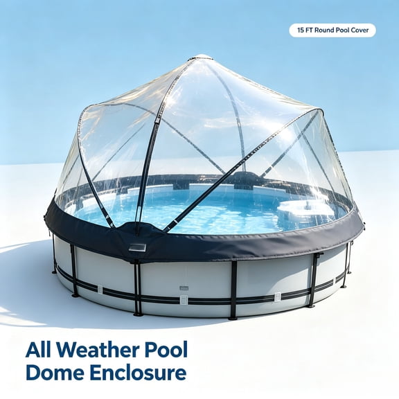 LIANGKA 15 FT Round Multifunctional All Weather Pool Dome Enclosure Solar Heating Pool Cover for 15 Foot Round Above Ground Frame Pools