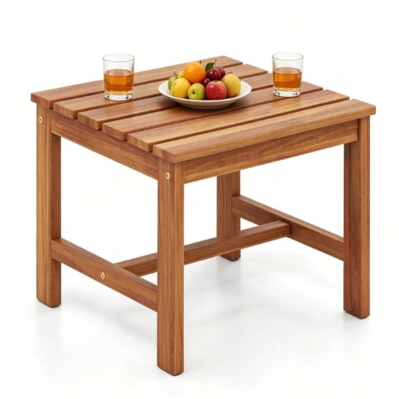 LIANGKA 17 Inch Square Outdoor Side Table Slatted Patio End Table with Drainage Design 400 LBS Capacity Accent Table for Backyard Garden Poolside Natural