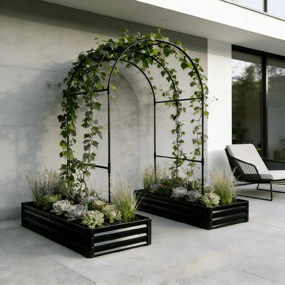 LIANGKA 2 Pack Raised Outdoor Garden Planter Boxes With Support Arch Trellis For Climbing Vegetables And Flowers