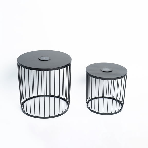 LIANGKA 2-Piece Nesting Side Table Set Round End Tables with Solar LED Lights for Indoor & Outdoor Spaces