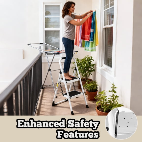 LIANGKA 2 Step Ladder Folding Step Stool with Anti-Slip Wide Pedal and Handrails 330LBS Capacity White