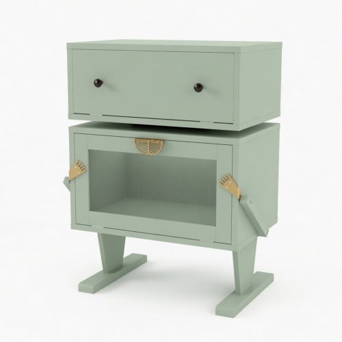 LIANGKA 20.7 Wide Green  Robot Style LED Nightstand 360 °   Rotating Drawer Modern Side End Table