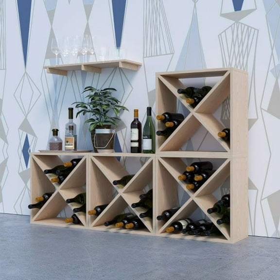 LIANGKA 24 Bottle Stackable Solid Wood Wine Rack Modular Storage Cube for Home Bar Cellar Kitchen