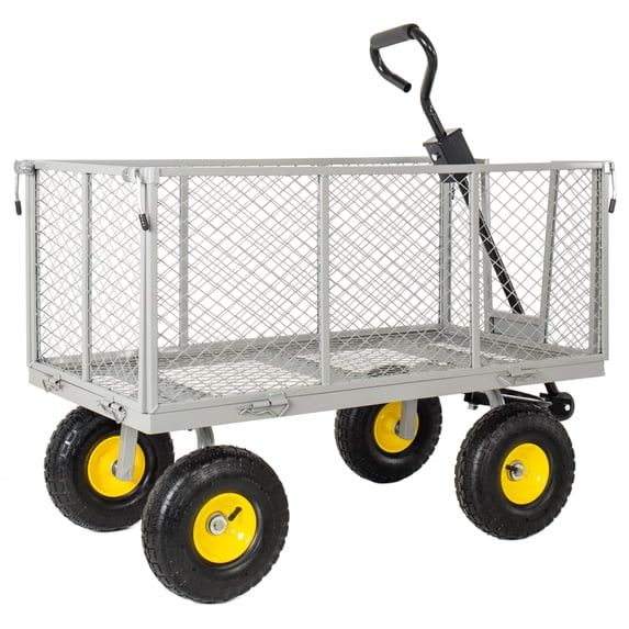 LIANGKA 3 In 1 Oversized Steel Garden Cart 880lbs Pullable Mesh Metal Utility Cart with Removable Liner Side Panels and Mesh Tray Gray