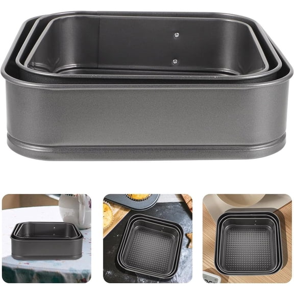 LIANGKA 3-Piece Square Springform Cake Pan Set 4 7 9 Inch Nonstick Leakproof Carbon Steel Cheesecake Pans with Removable Bottom