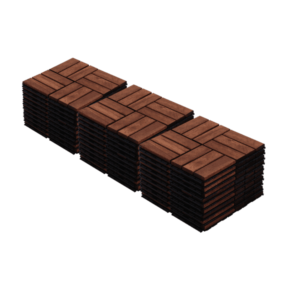 LIANGKA 30 Pack Interlocking Acacia Wood Deck Tiles Checker Pattern Brown Hardwood Outdoor Flooring for Patio Balcony Poolside Garden