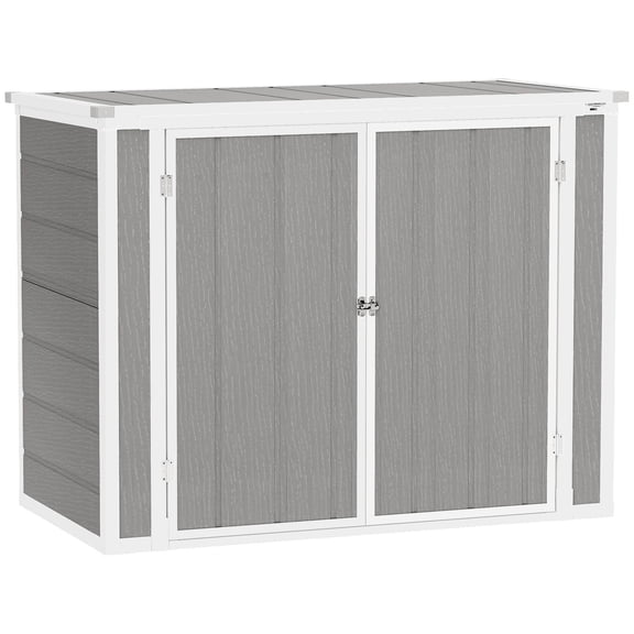 LIANGKA 4.7 x 2.5 FT Gray Horizontal Outdoor Storage Shed Lockable Weatherproof Trash Bin Storage with Pneumatic Lid & Chain Hook