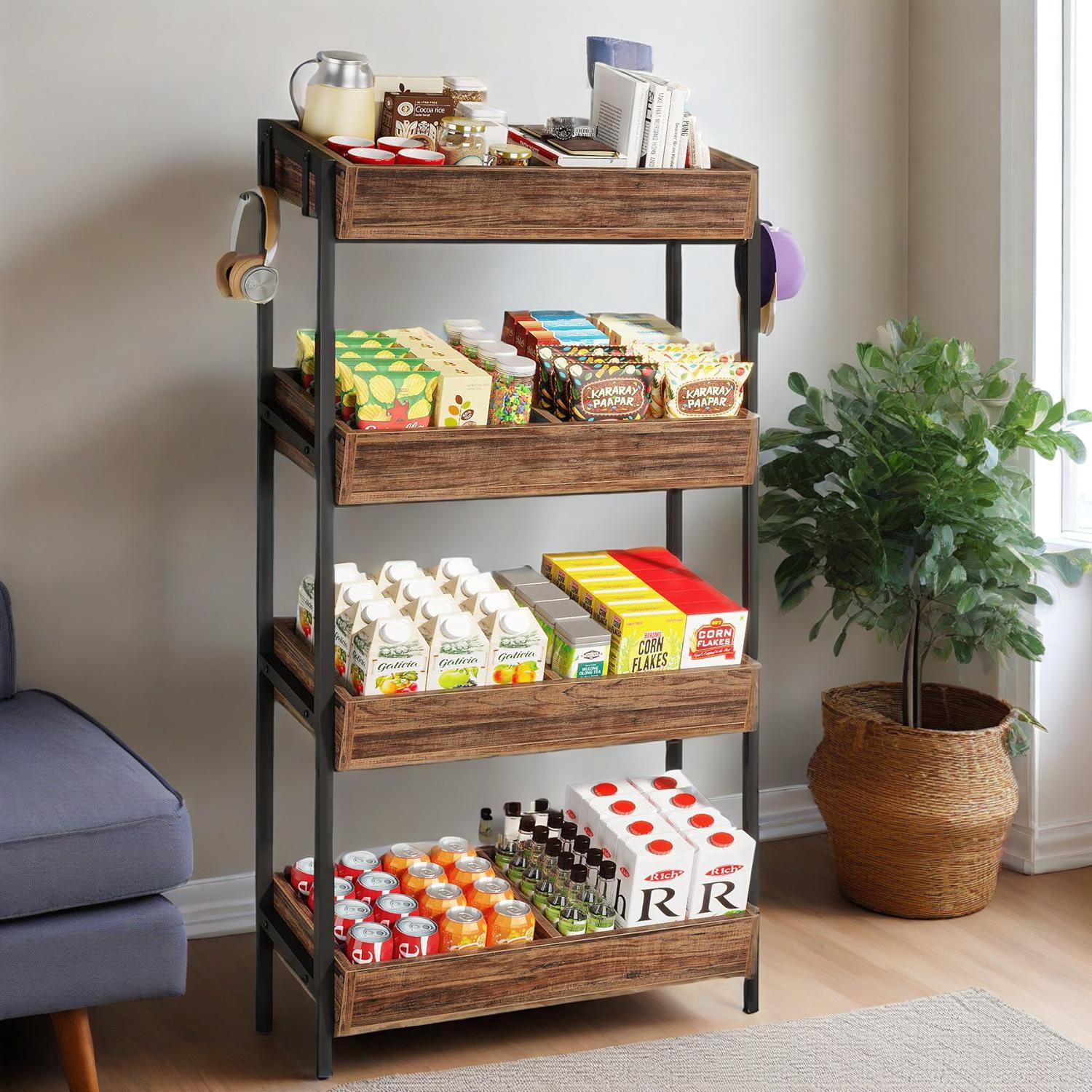 LIANGKA 4 Tier Storage Display Rack With Extra Hooks Multi Purpose ...