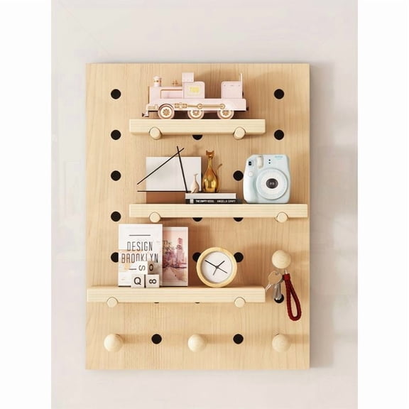 LIANGKA 40×60cm Solid Wood Pegboard Wall Organizer Floating Wall Shelf Decorative Storage Panel for Home & Office