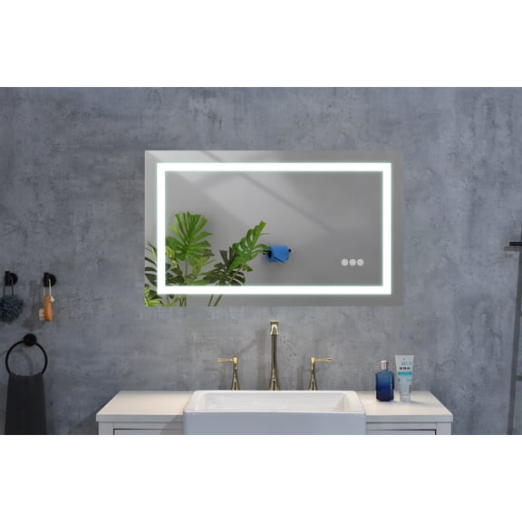 LIANGKA 40 X 30 Inch LED Vanity Mirror Front And Backlight Dimmable Wall Mirror With Anti Fog Memory And 3 Color Lights For Bathroom Decor