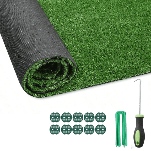LIANGKA 5FT x 15FT Artificial Turf Mat 0.6 Inch Fake Grass with Drainage Holes & Rubber Backing Non-Slip Synthetic Grass Rug for Pet Area Garden Patio Balcony Indoor Outdoor Decoration