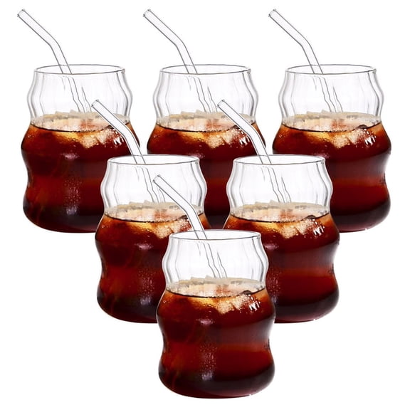 LIANGKA 6 Pack 19 Ounce Striped Cloud Glass Straw Cups Multipurpose Clear Drinking Cups for Coffee Milk Juice Tea Cold Drink