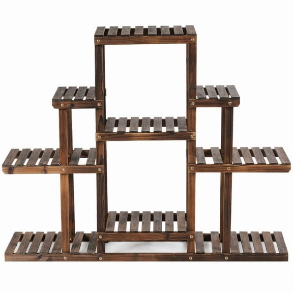 LIANGKA 6-Tier Carbonized Solid Fir Wood Plant Stand 47.5" Flower Display Rack Indoor Outdoor Storage Shelf